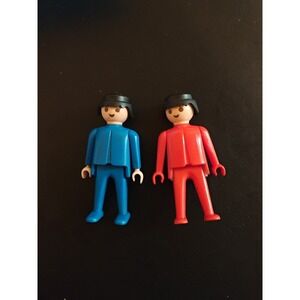 Playmobil Lot Bundle 2 All Blue Red Figurines Black Hair 1974‎ Action Figure 70s